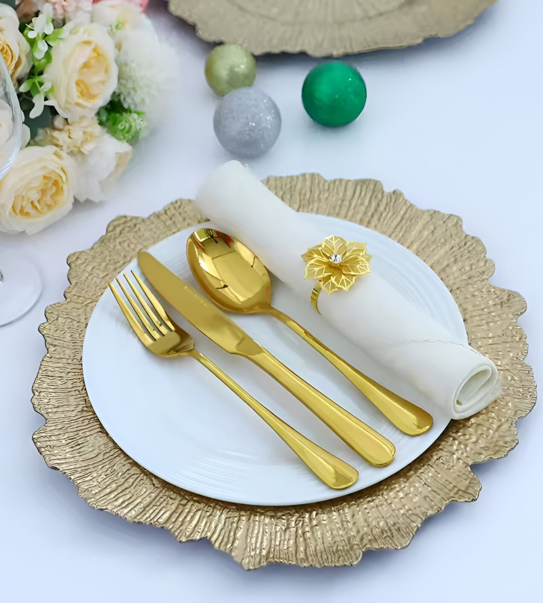 SET 3 PLATO REDONDO DORADO ARRECIFE MESA DECORATIVO JHN - 10