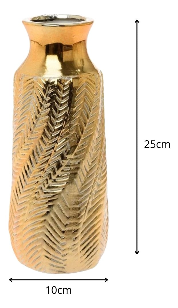 FLORERO JARRÓN DECORATIVO DORADO TEXTURA RELIEVE MODERNO JHN - 2