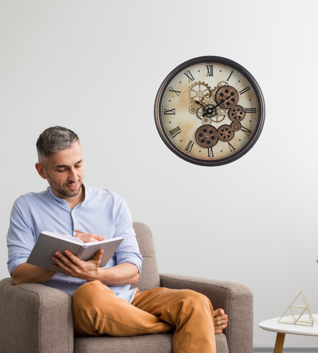 RELOJ PARED DECORATIVO ENGRANAJE REDONDO SILENCIOSO JHN - 4