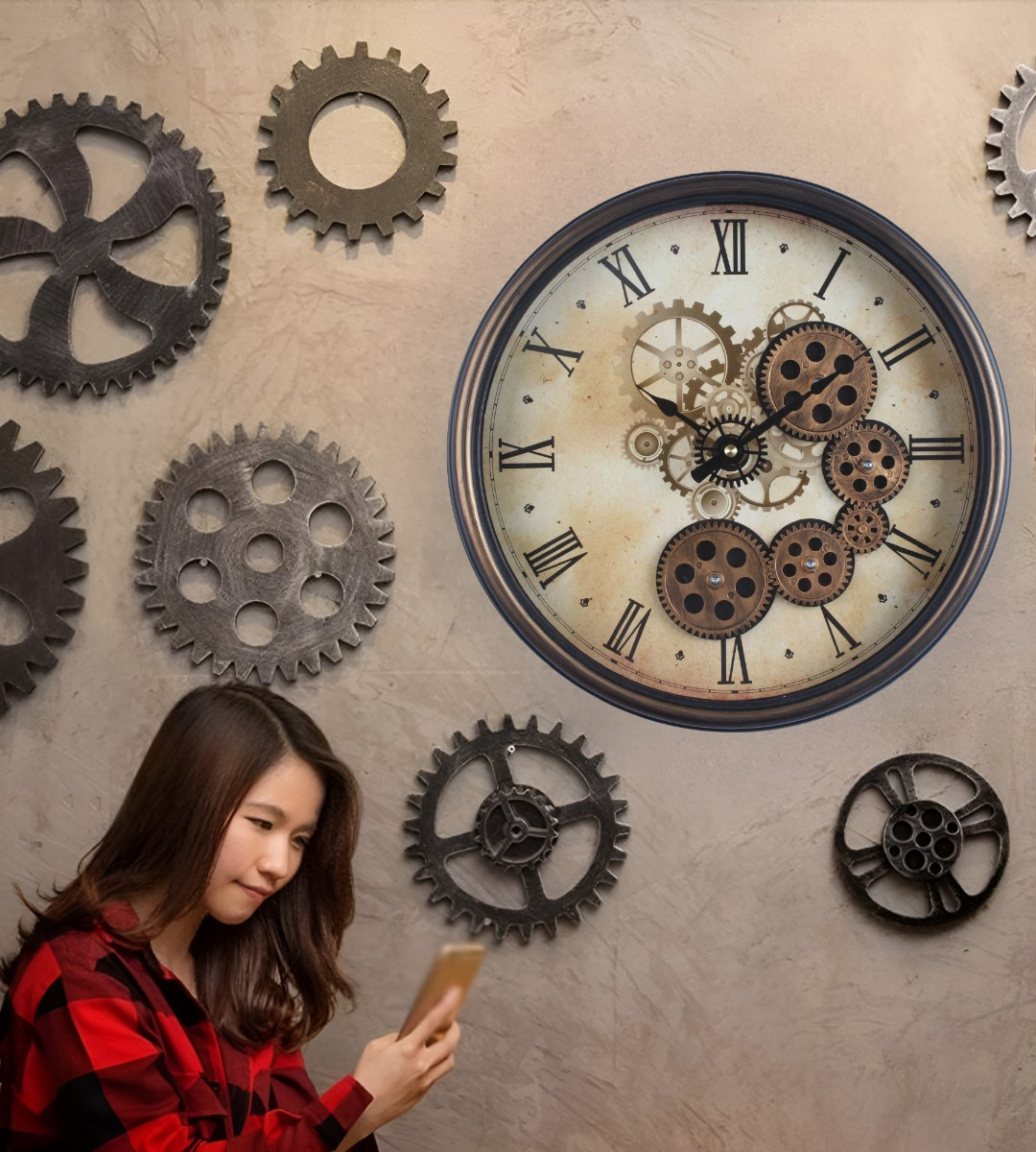 RELOJ PARED DECORATIVO ENGRANAJE REDONDO SILENCIOSO JHN - 6