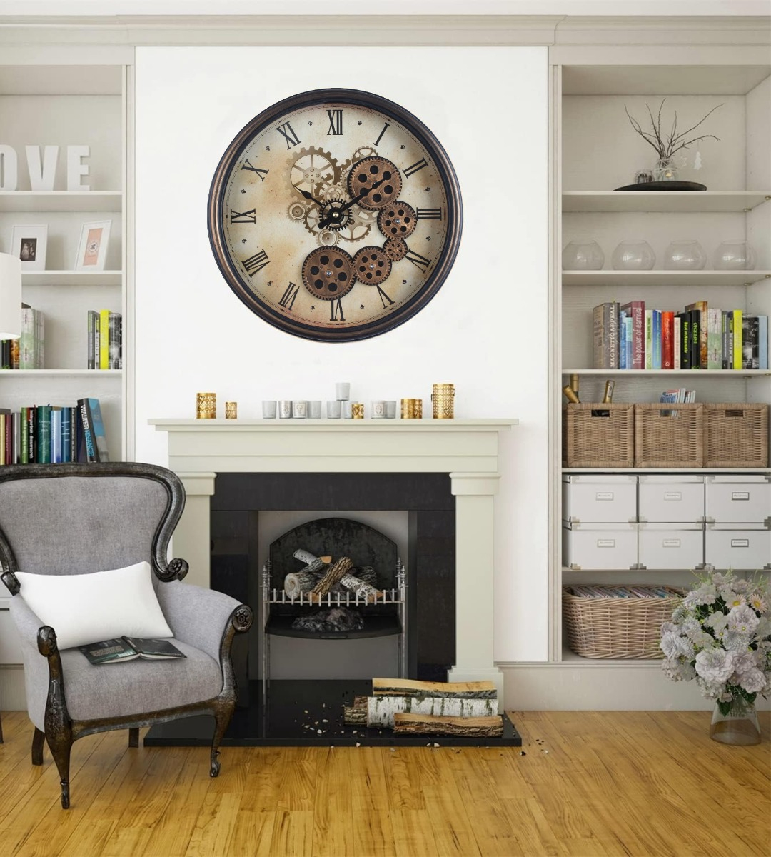 RELOJ PARED DECORATIVO ENGRANAJE REDONDO SILENCIOSO JHN - 10