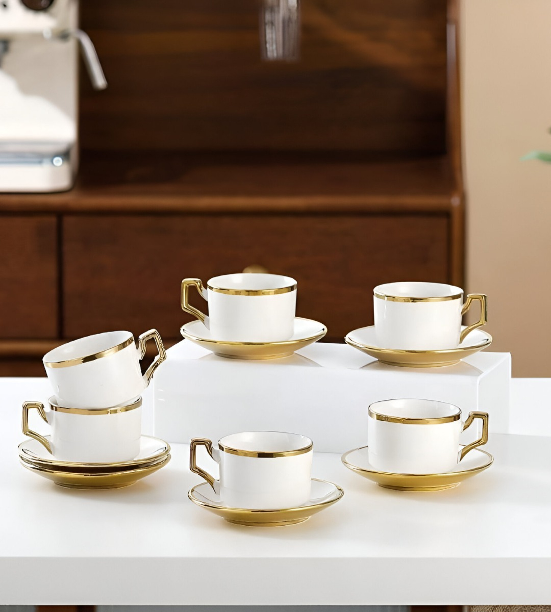 JUEGO TAZA EN COLOR CAFE PLATILLO DECORATIVO MESA ELEGANTE HOGAR JHN - 7