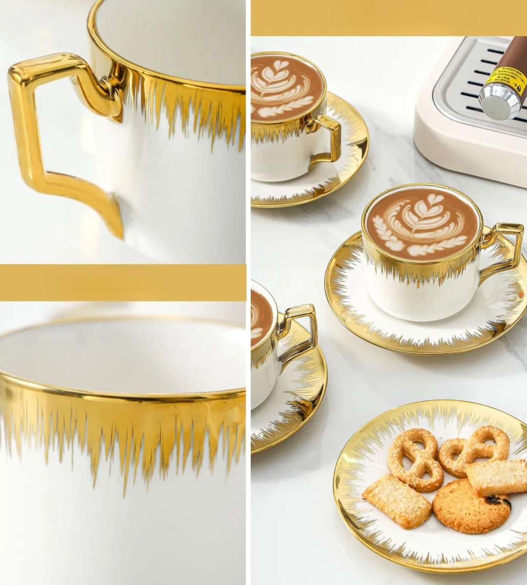 JUEGO TAZA EN COLOR CAFE PLATILLO APILABLE BORDE DECORATIVO JHN - 2