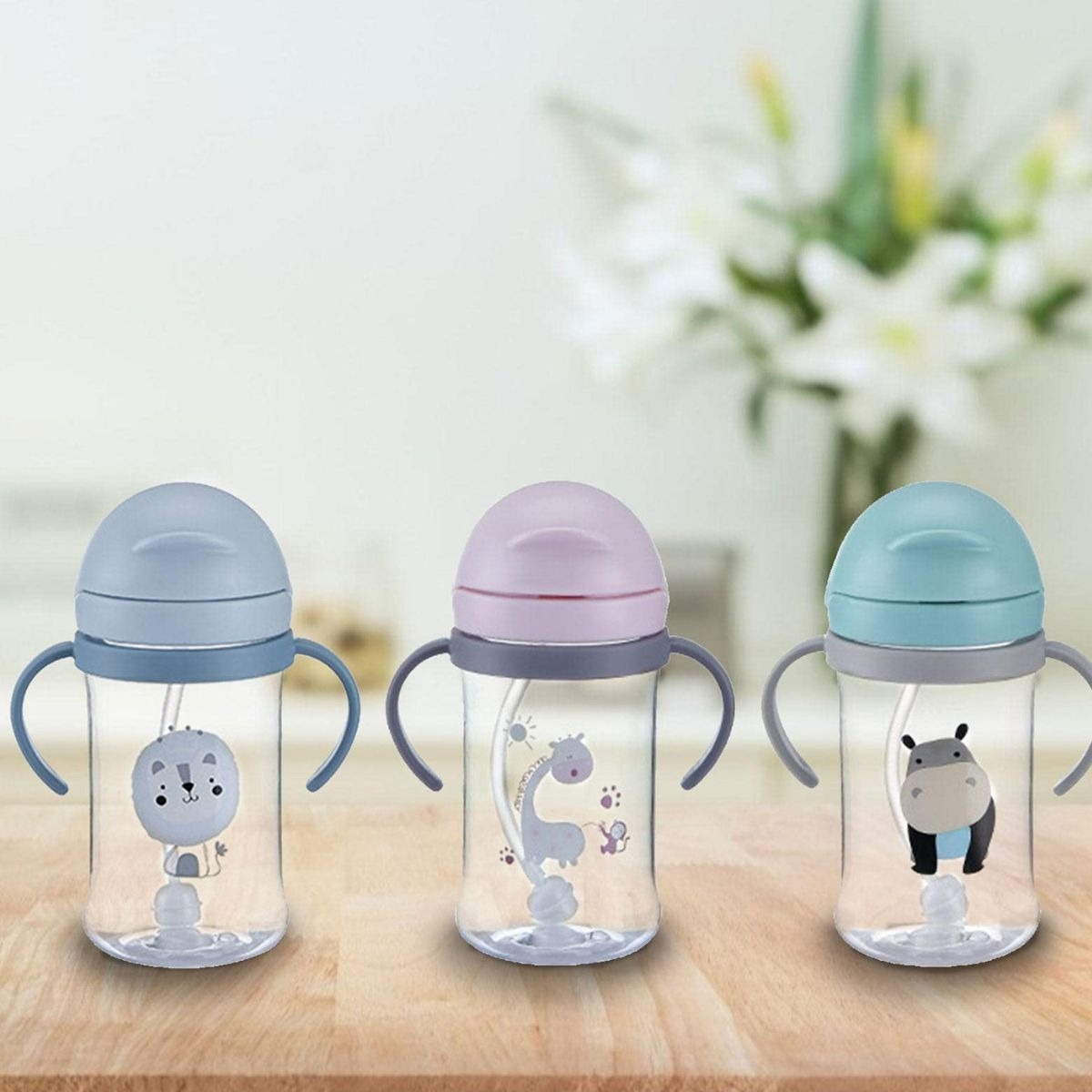 SET 2 VASOS ENTRENAMIENTO CON PAJITA ANTIDERRAME NIÑOS LAU - 2