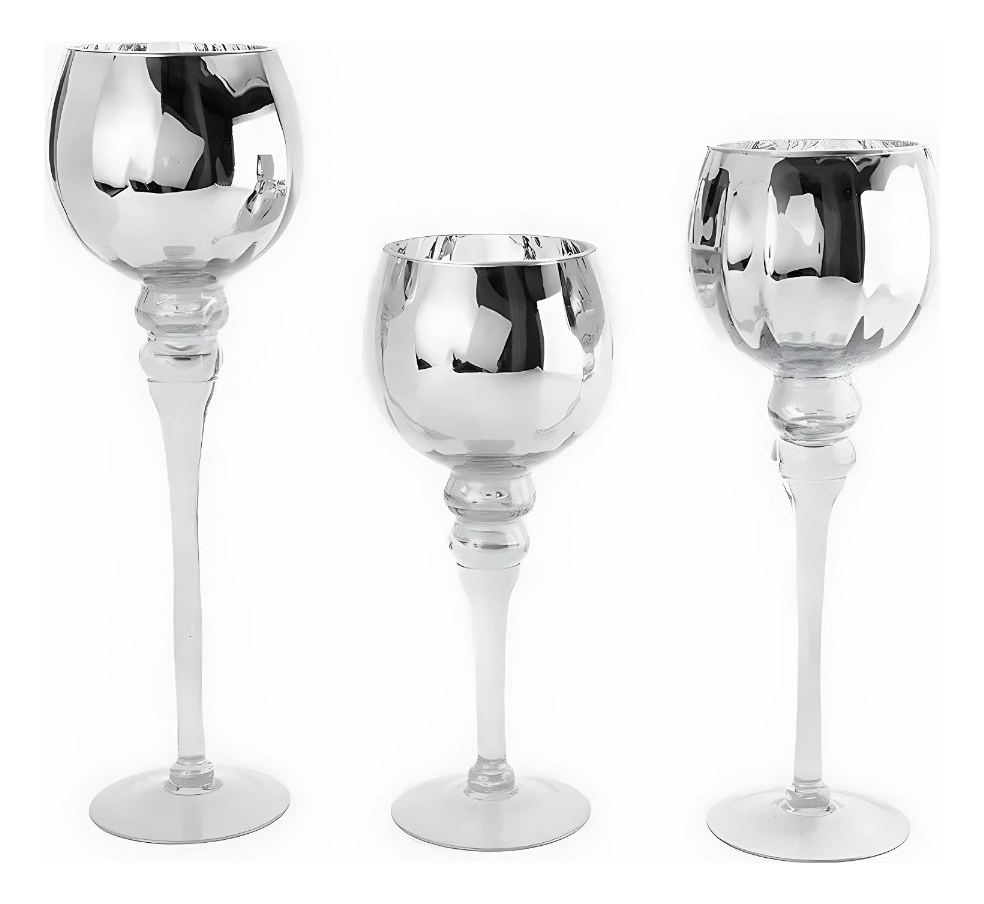 JUEGO 3 PORTAVELAS CANDELABRO DECORATIVO COPAS MODERNO JHN - 2