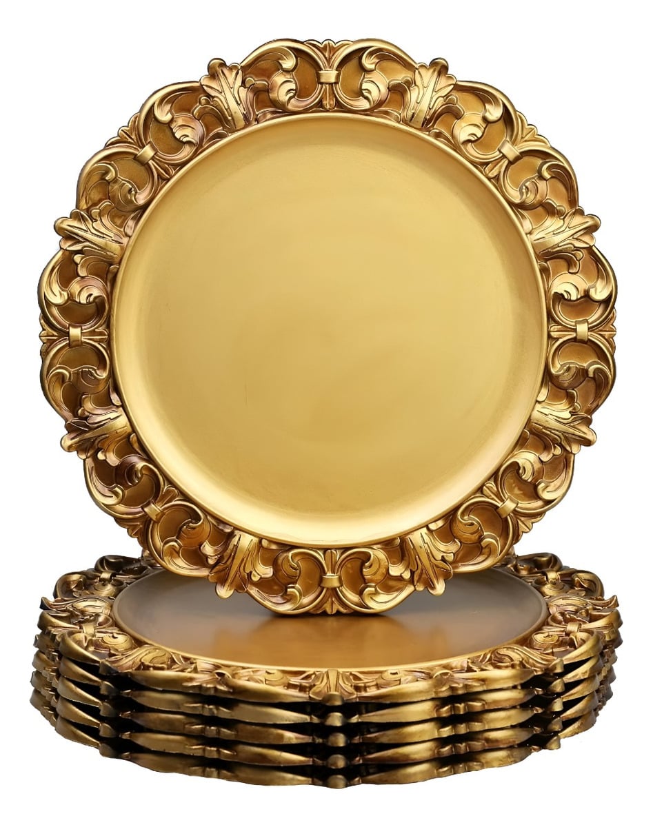 SET 2 PLATO BASE CARGA RELIEVE VINTAGE MESA DECORATIVO JHN - 3