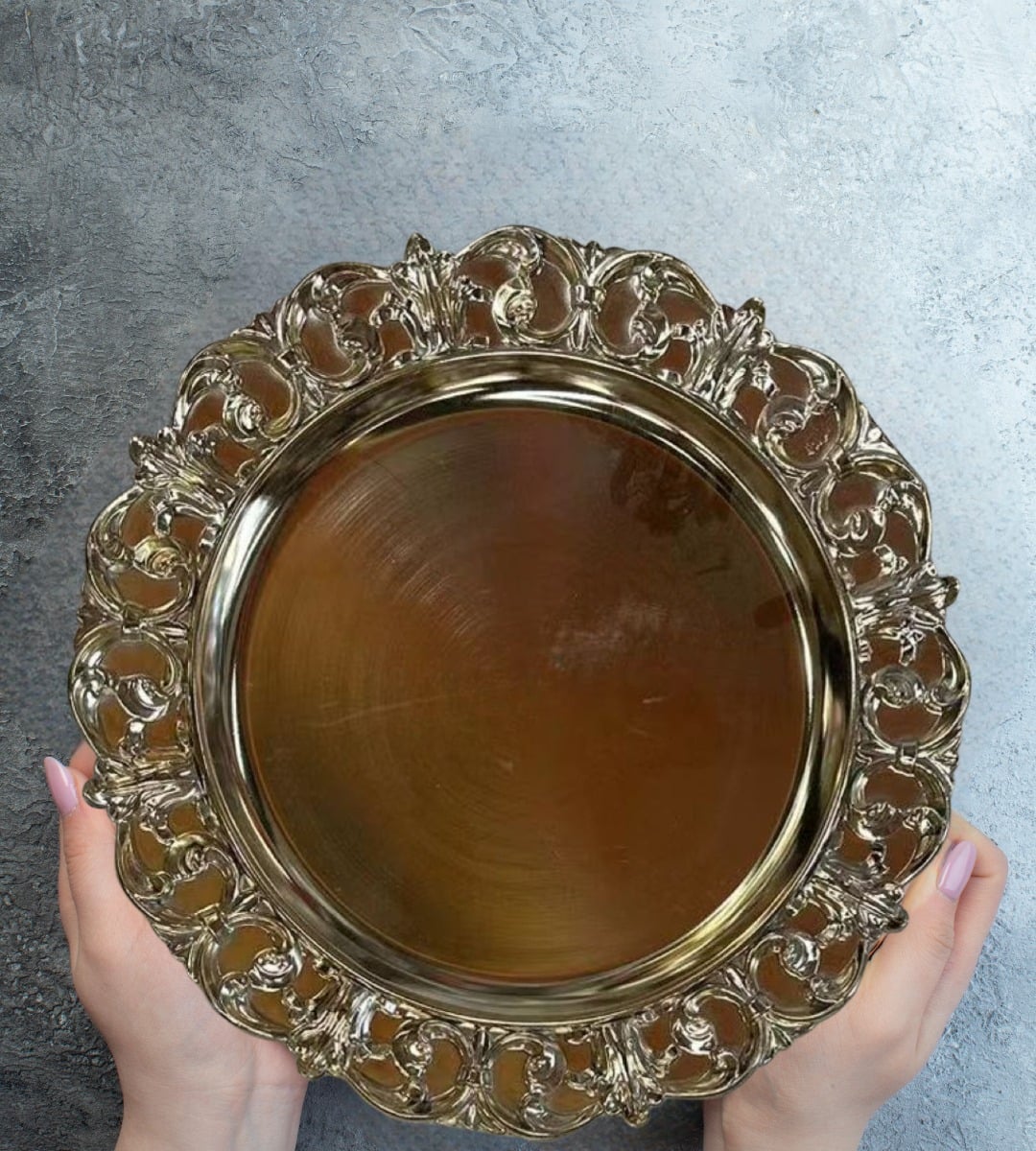 SET 2 PLATO BASE CARGA RELIEVE VINTAGE MESA DECORATIVO JHN - 10