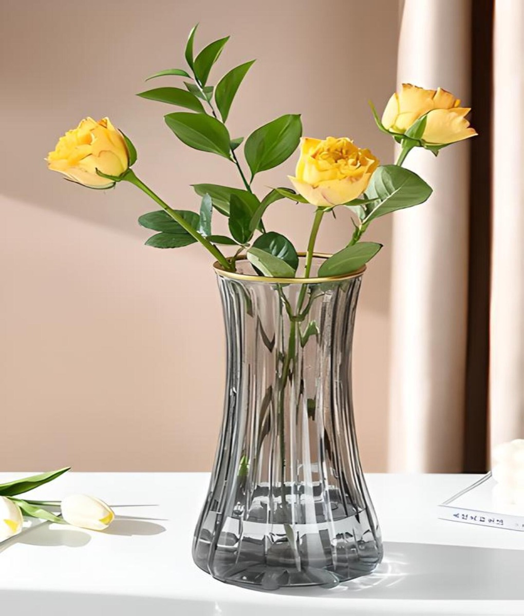 FLORERO JARRÓN DECORATIVO TRANSPARENTE TEXTURA HOGAR JHN - 7
