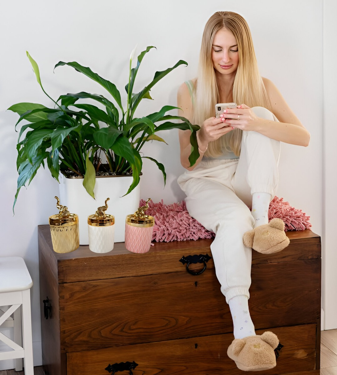 SET 2 TARRO DECORATIVO ORGANIZADOR JOYAS TAPA CIERVO JHN - 9