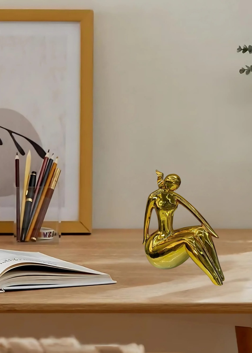 FIGURA DECORATIVA ESTATUA SILUETA MUJER SENTADA JHN - 7