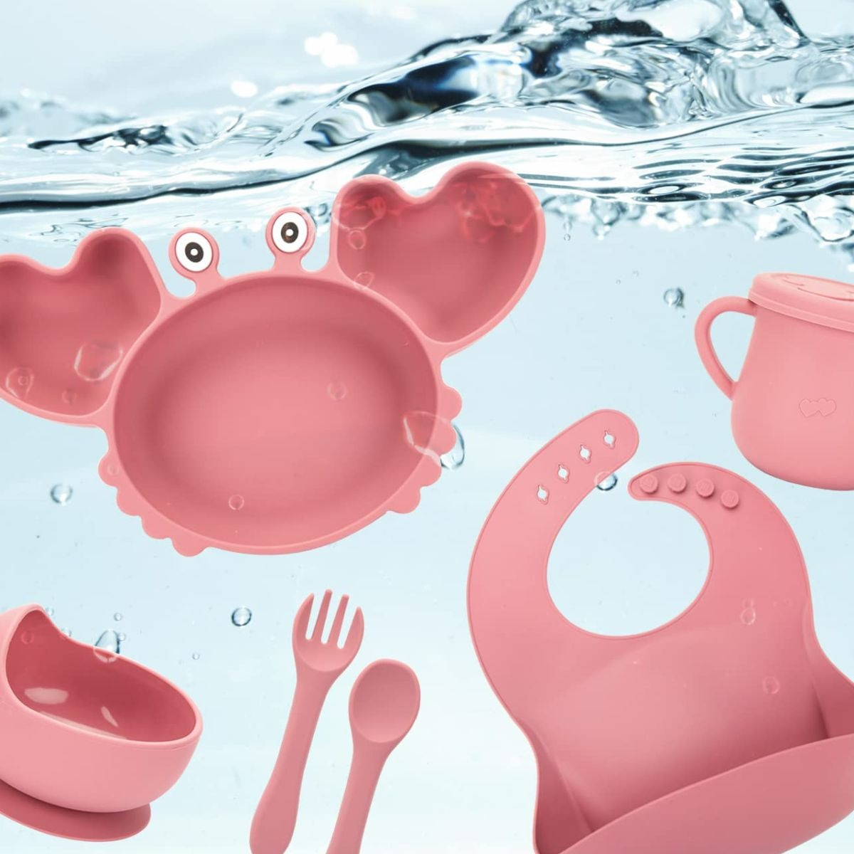 SET ALIMENTACION CANGREJO BEBE 9 PZA SILICONA DIVERTIDA LAU - 5