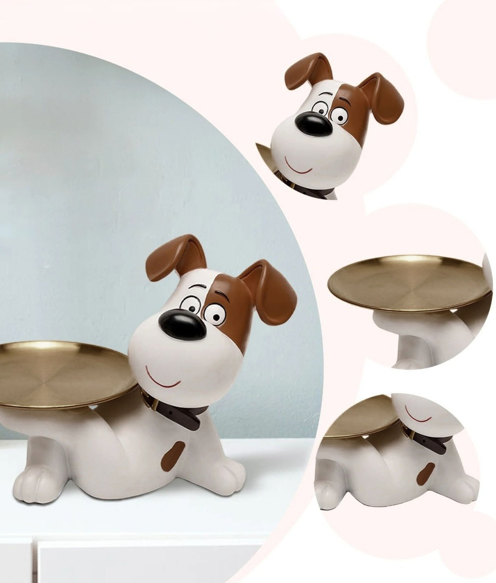 FIGURA DECORATIVA ESTATUA PERRO ORGANIZADOR BANDEJA JHN - 3