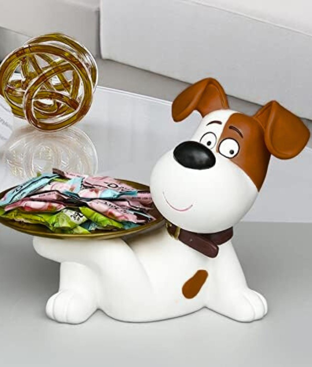 FIGURA DECORATIVA ESTATUA PERRO ORGANIZADOR BANDEJA JHN - 9