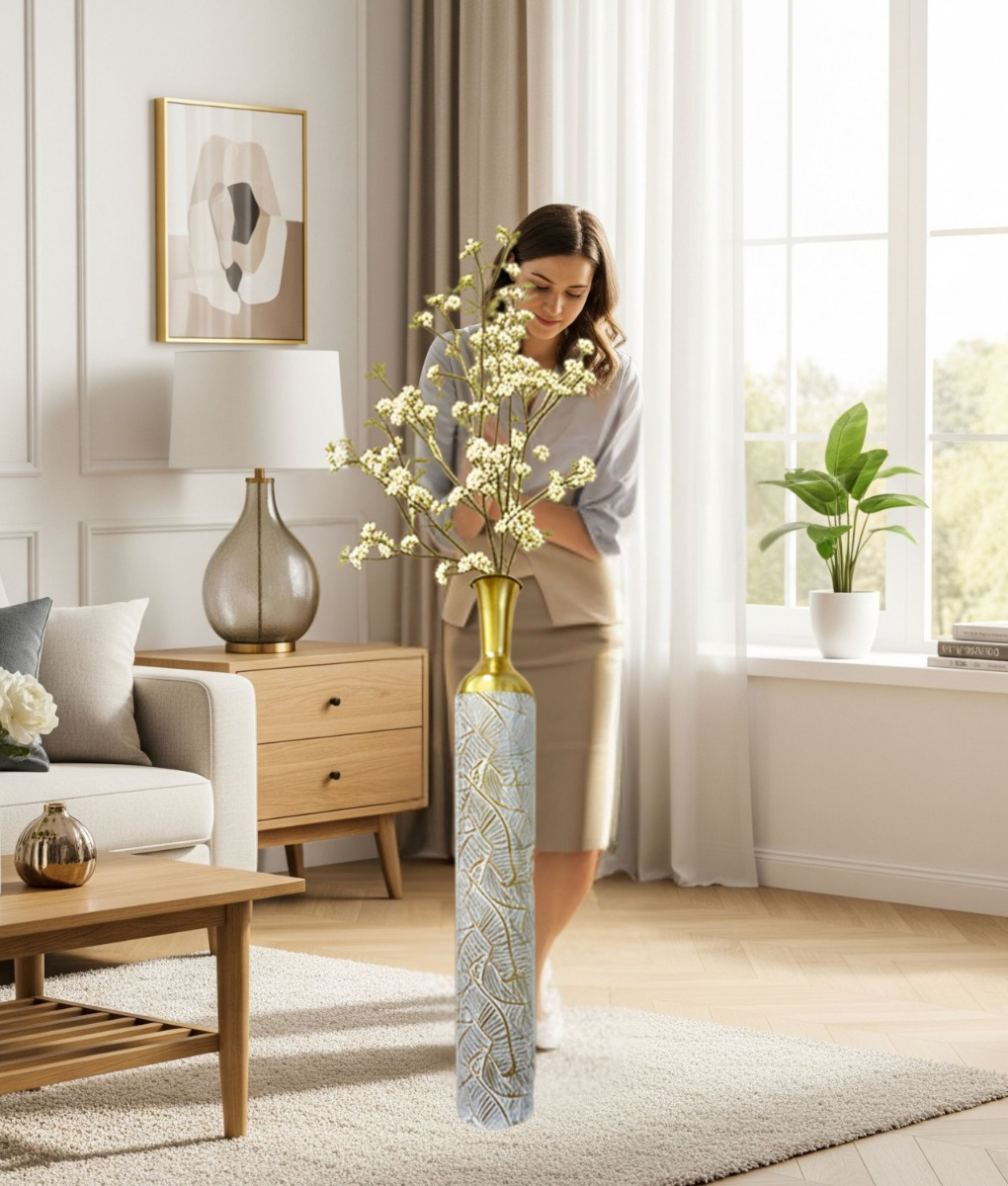 FLORERO DECORATIVO LUJO ALTO ELEGANTE TROPICAL HOGAR JHN - 4