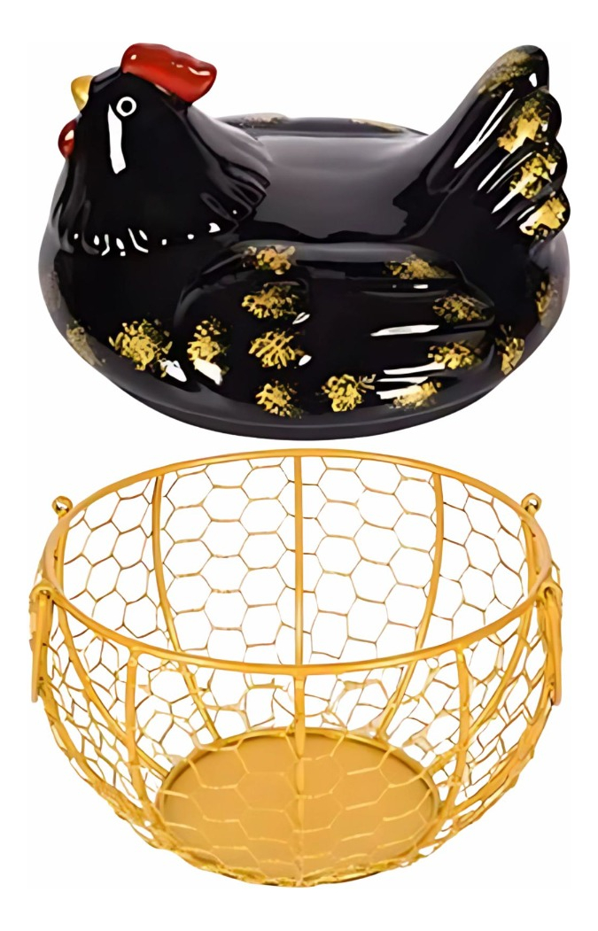 PORTA HUEVOS DECORATIVO GALLINA CESTA ALMACENAMIENTO JHN - 3