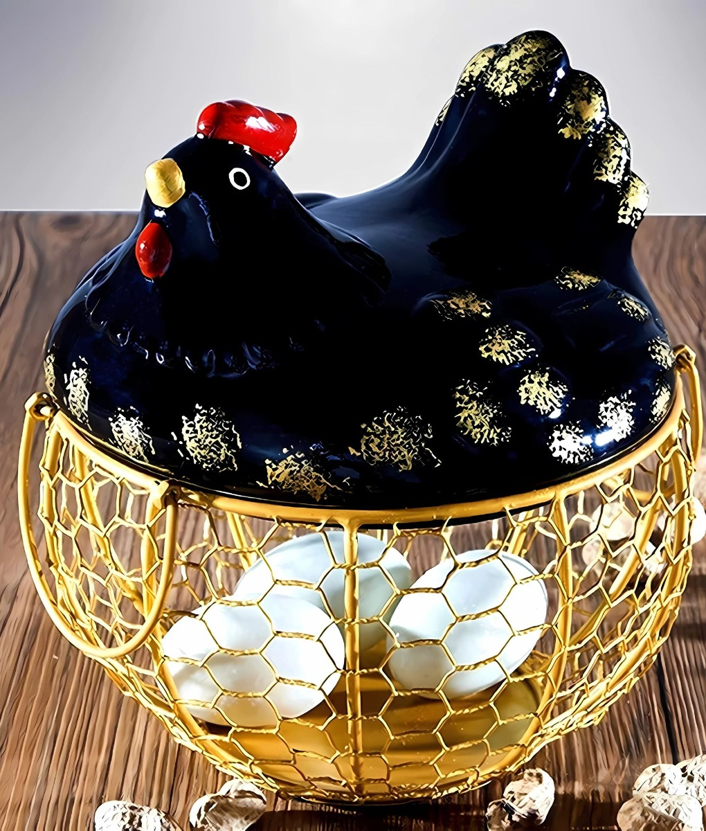 PORTA HUEVOS DECORATIVO GALLINA CESTA ALMACENAMIENTO JHN - 10