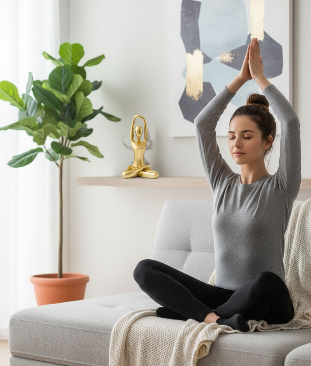 FIGURA DECORATIVA YOGA ESTATUA MEDITACION ADORNO HOGAR JHN - 6