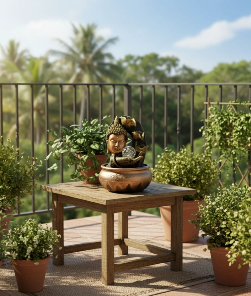 FUENTE AGUA BUDA MONJE ADORNO DECORATIVO MESA HOGAR JHN - 10