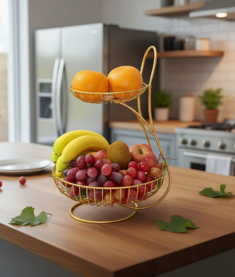 FRUTERO DECORATIVO CESTO FRUTAS DOS NIVELES MOSTRADOR JHN - 2