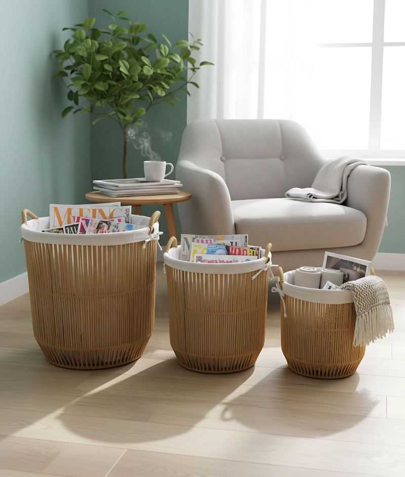 SET 3 CESTOS ALMACENAMIENTO DECORATIVOS NATURAL HOGAR JHN - 2