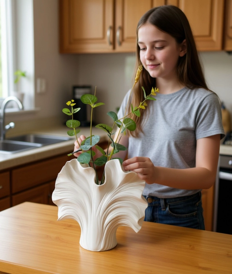 FLORERO DECORATIVO DISEÑO ORGANICO FORMA ONDULADA HOGAR JHN - 4