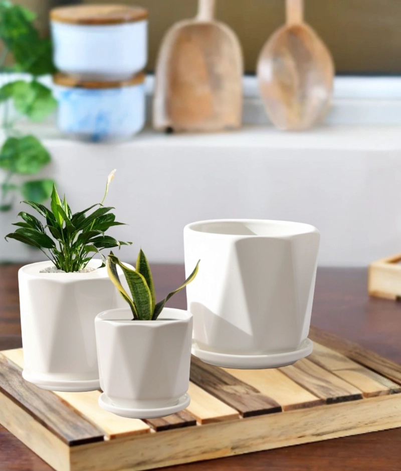 SET 3 MACETA DECORATIVA DISEÑO GEOME TRICO VERSATIL JHN - 9