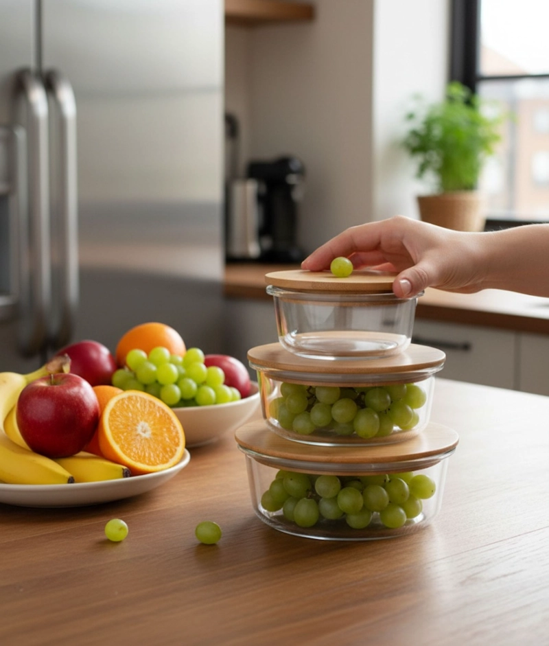 JUEGO 3 BOWL RECIPIENTE TAPA ALMACENAMIENTO ORGANIZADOR JHN - 2