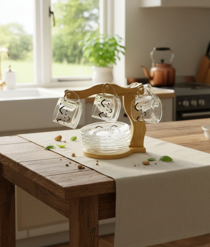 JUEGO TAZA SOPORTE PLATO DECORATIVO ORGANIZADOR COCINA JHN - 6