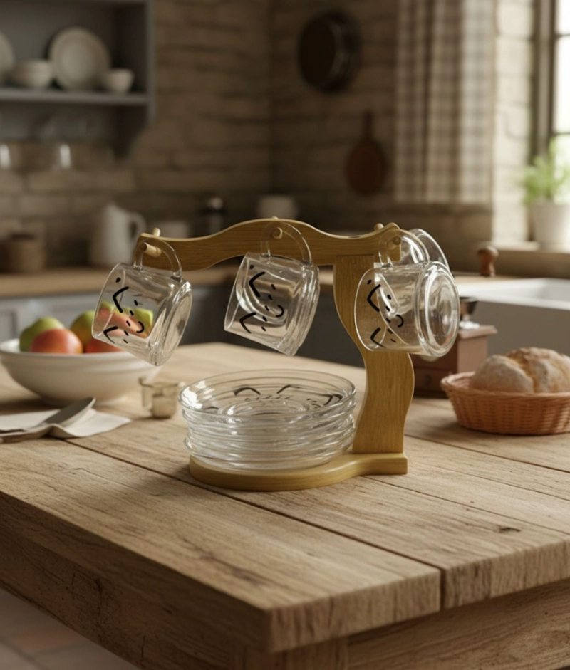 JUEGO TAZA SOPORTE PLATO DECORATIVO ORGANIZADOR COCINA JHN - 7