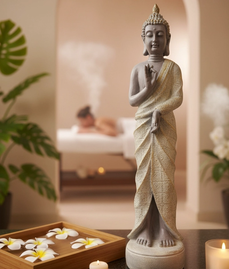ESTATUA DECORATIVA FIGURA BUDA PIE SERENIDAD MEDITACION JHN - 5