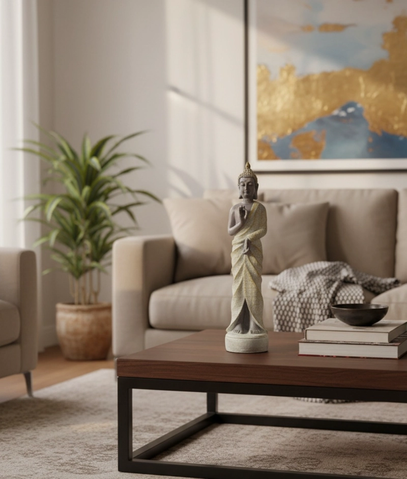 ESTATUA DECORATIVA FIGURA BUDA PIE SERENIDAD MEDITACION JHN - 6