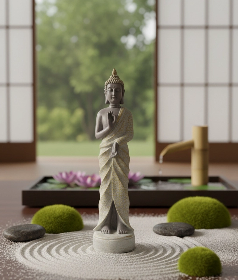 ESTATUA DECORATIVA FIGURA BUDA PIE SERENIDAD MEDITACION JHN - 7
