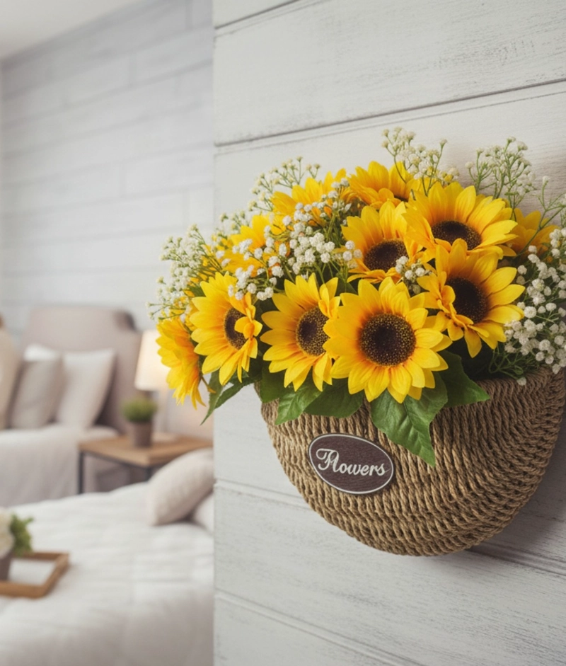 FLORERO DECORATIVO CESTA TEJIDA COLGANTE RUSTICO PARED JHN - 7