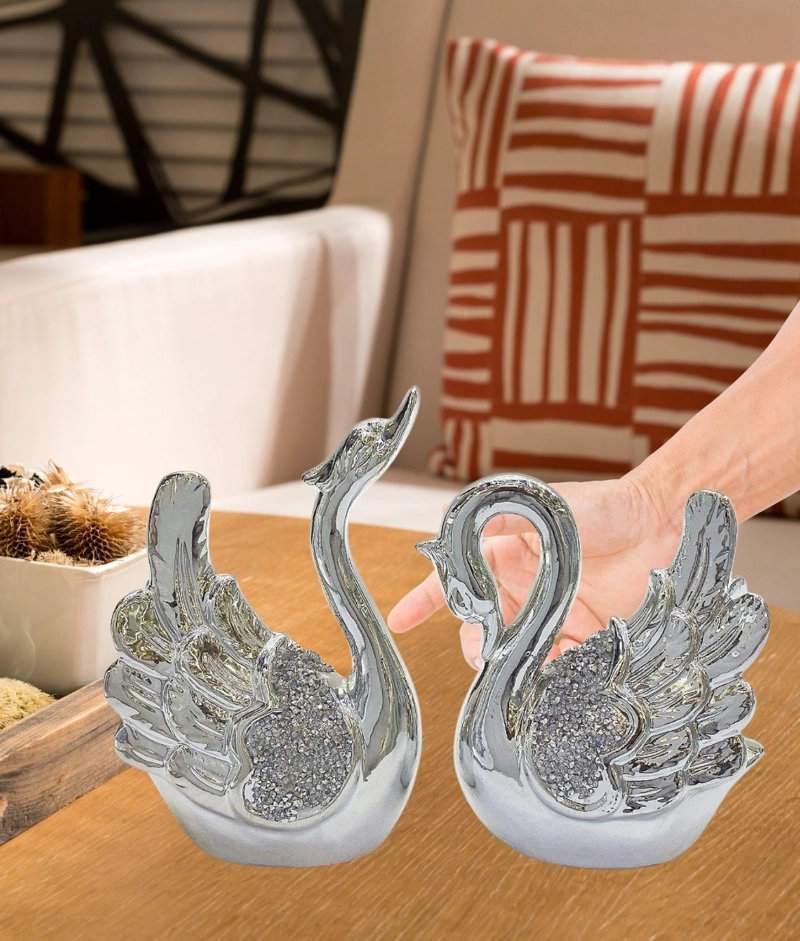 SET 2 ESTATUA DECORATIVA CISNE ADORNO FIGURA MODERNA JHN - 4