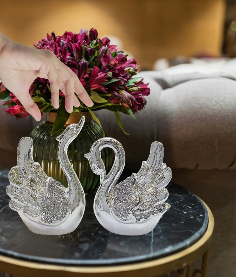 SET 2 ESTATUA DECORATIVA CISNE ADORNO FIGURA MODERNA JHN - 5