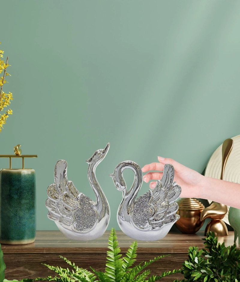 SET 2 ESTATUA DECORATIVA CISNE ADORNO FIGURA MODERNA JHN - 6