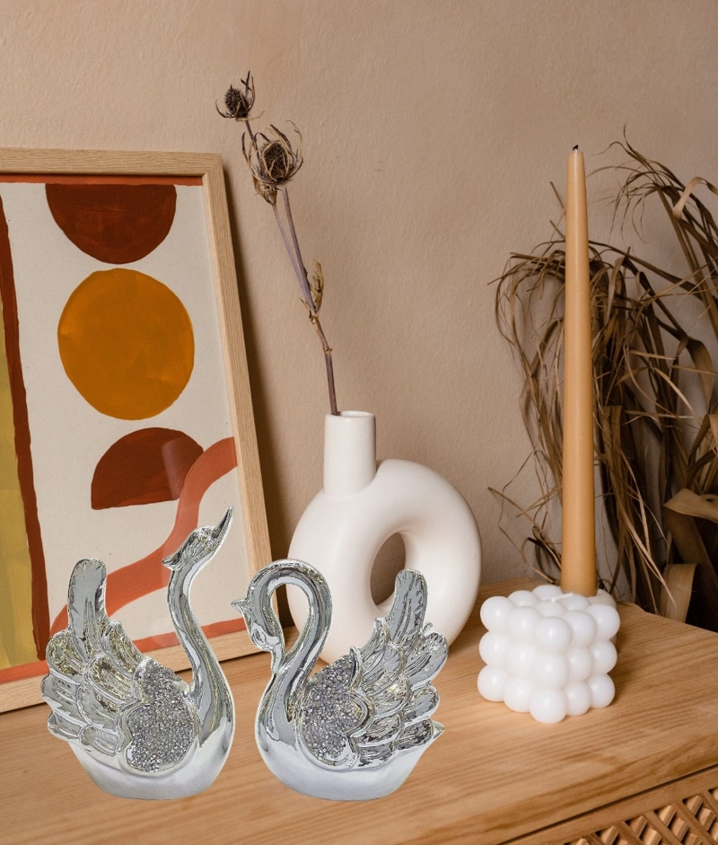 SET 2 ESTATUA DECORATIVA CISNE ADORNO FIGURA MODERNA JHN - 9