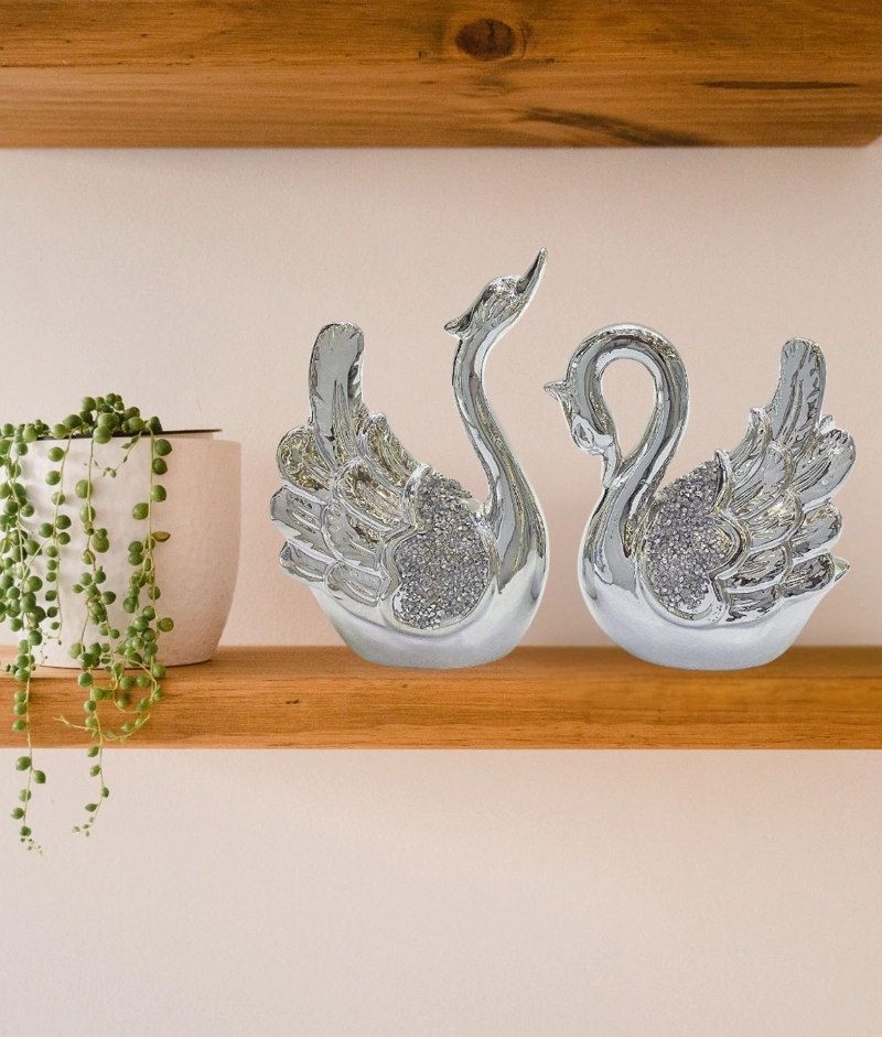 SET 2 ESTATUA DECORATIVA CISNE ADORNO FIGURA MODERNA JHN - 10