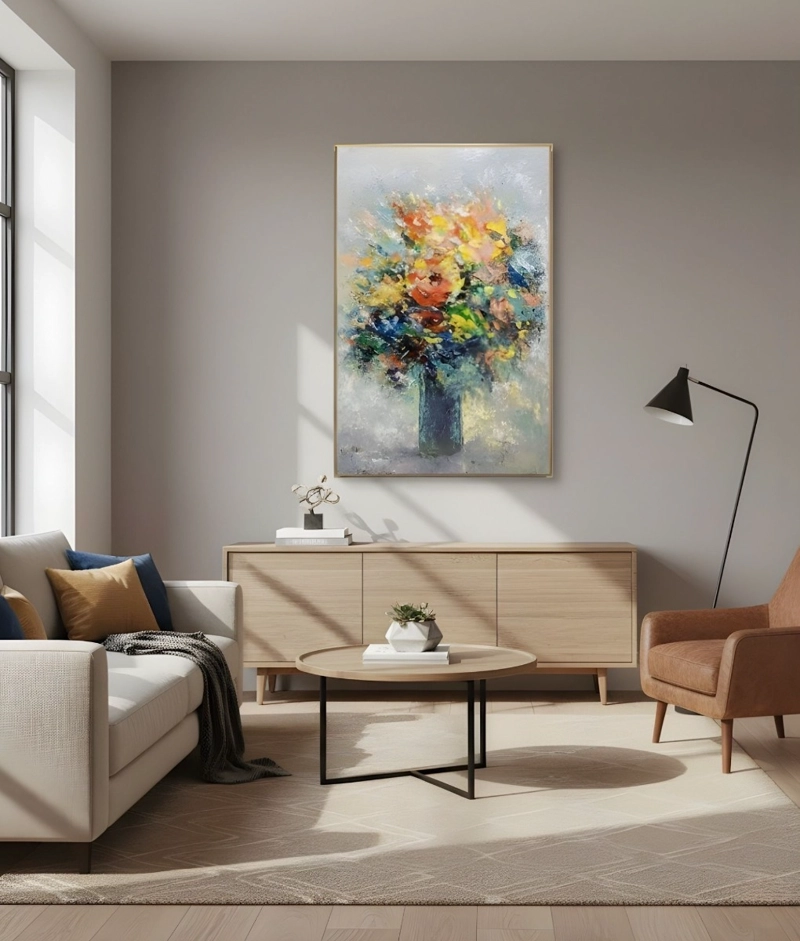 CUADRO DECORATIVO FLORES VIBRANTES RELIEVE ADORNO PARED JHN - 2