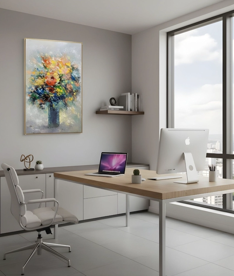 CUADRO DECORATIVO FLORES VIBRANTES RELIEVE ADORNO PARED JHN - 8