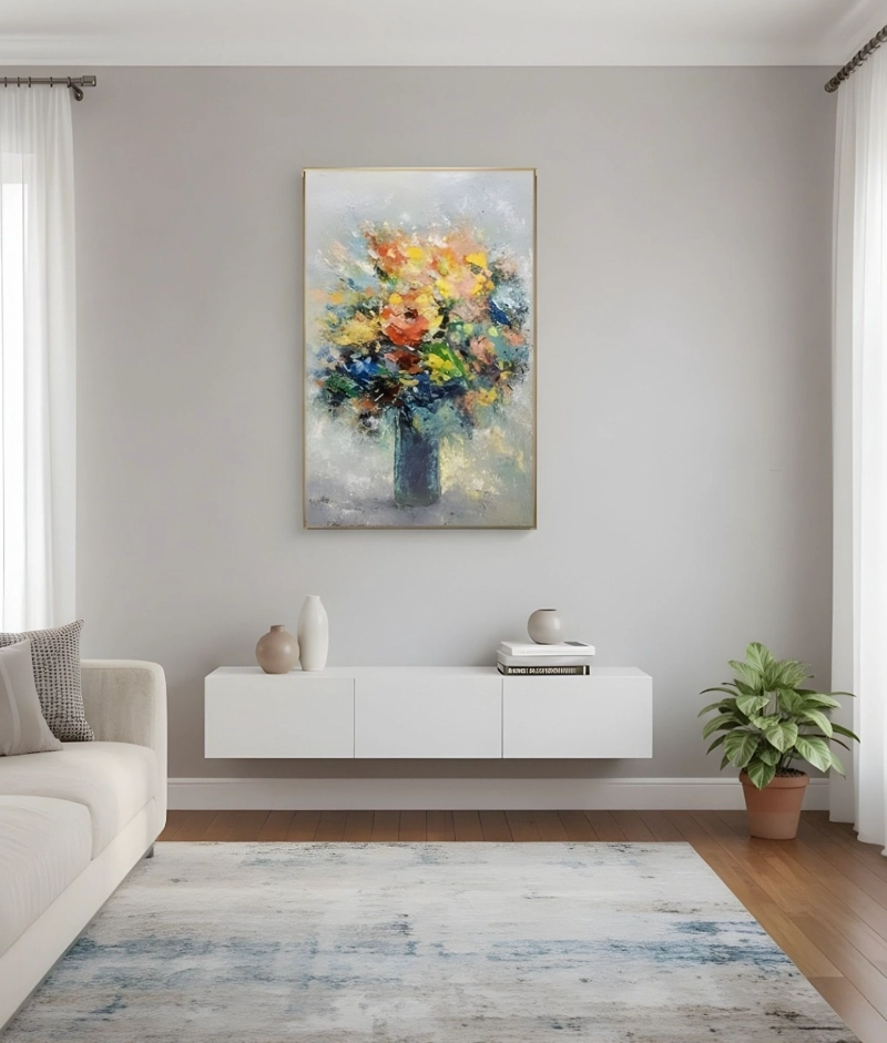 CUADRO DECORATIVO FLORES VIBRANTES RELIEVE ADORNO PARED JHN - 9
