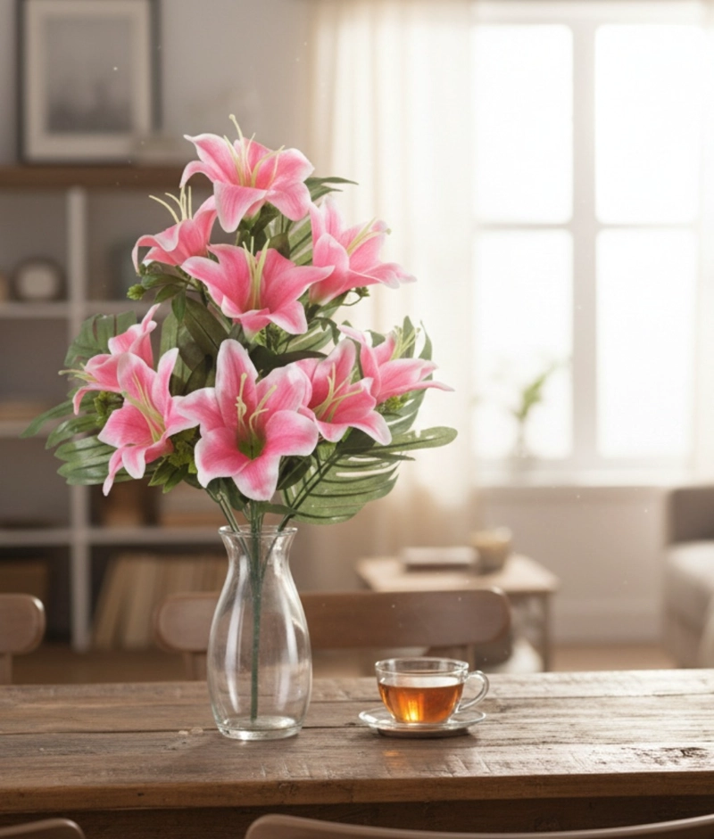 SET 2 FLORES ARTIFICIALES RAMO LIRIOS DECORACION ADORNO JHN - 10