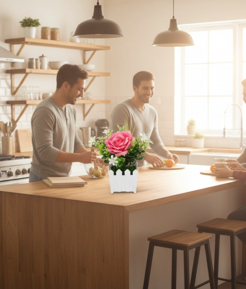 SET 2 FLOR ARTIFICIAL ROSA VALLA ENCANTO COMPACTO ADORNO JHN - 6