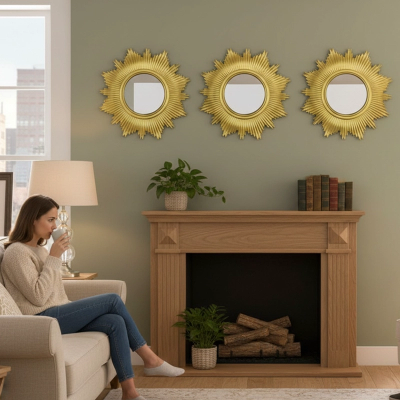SET 3 ESPEJO DECORATIVO PARED INSPIRACION SOLAR ADORNO JHN - 4