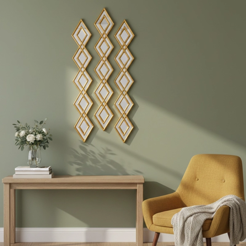 SET 3 ESPEJO PARED DECORATIVO PANEL ARTISTICO DIAMANTE JHN - 8