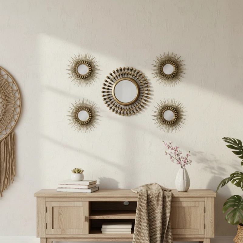 SET 5 PZA ESPEJO PARED DECORATIVO MURAL RAYOS SOL JHN - 2