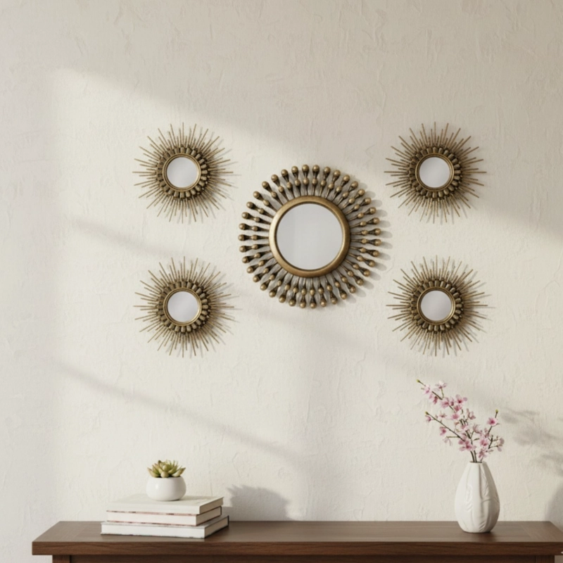SET 5 PZA ESPEJO PARED DECORATIVO MURAL RAYOS SOL JHN - 8