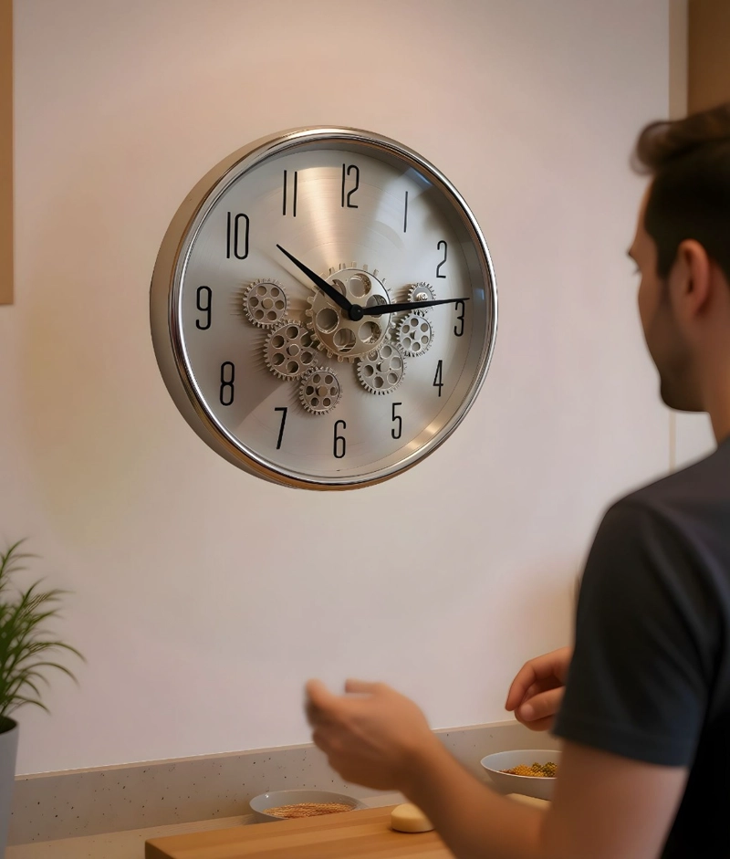 RELOJ PARED DECORATIVO GIRATORIO DISEÑO ENGRANAJES JHN - 3