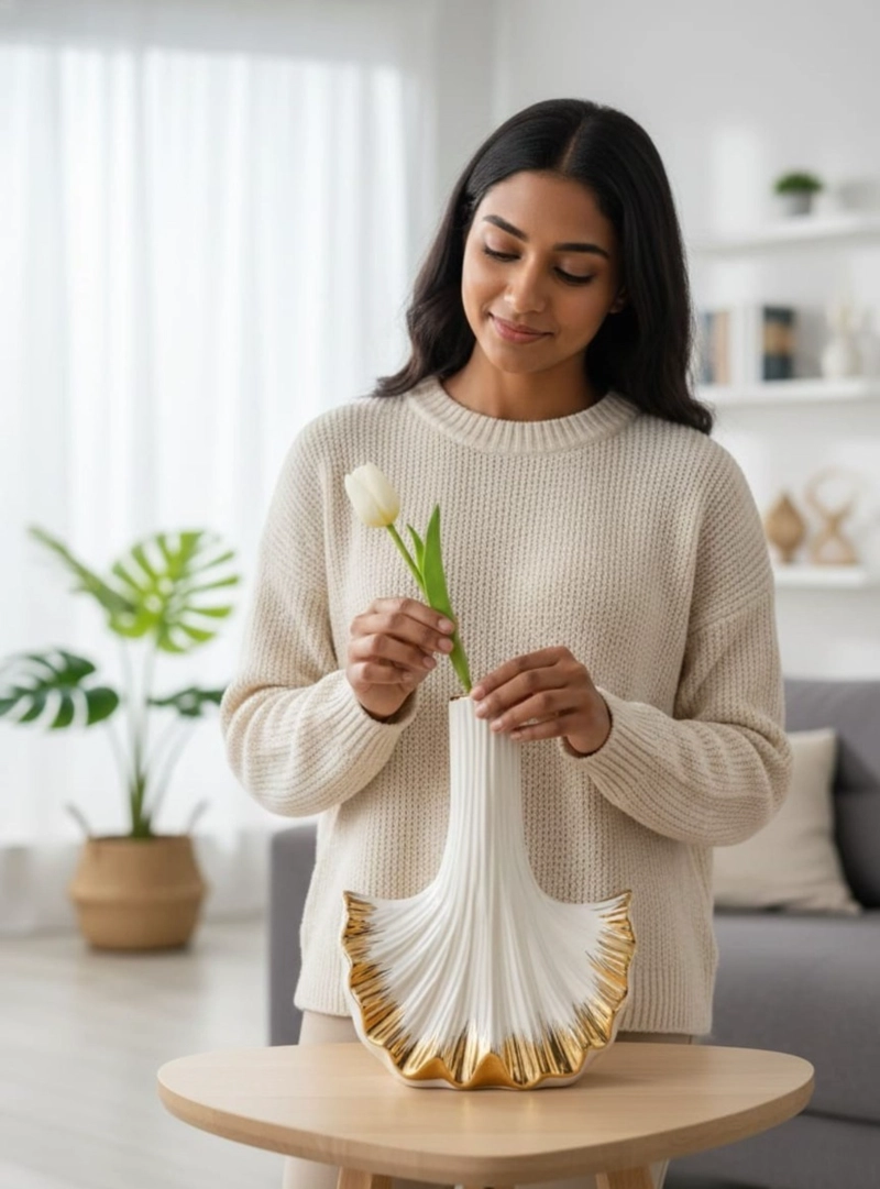 FLORERO DECORATIVO DISEÑO ESTILO ABANICO ADORNO HOGAR JHN - 4