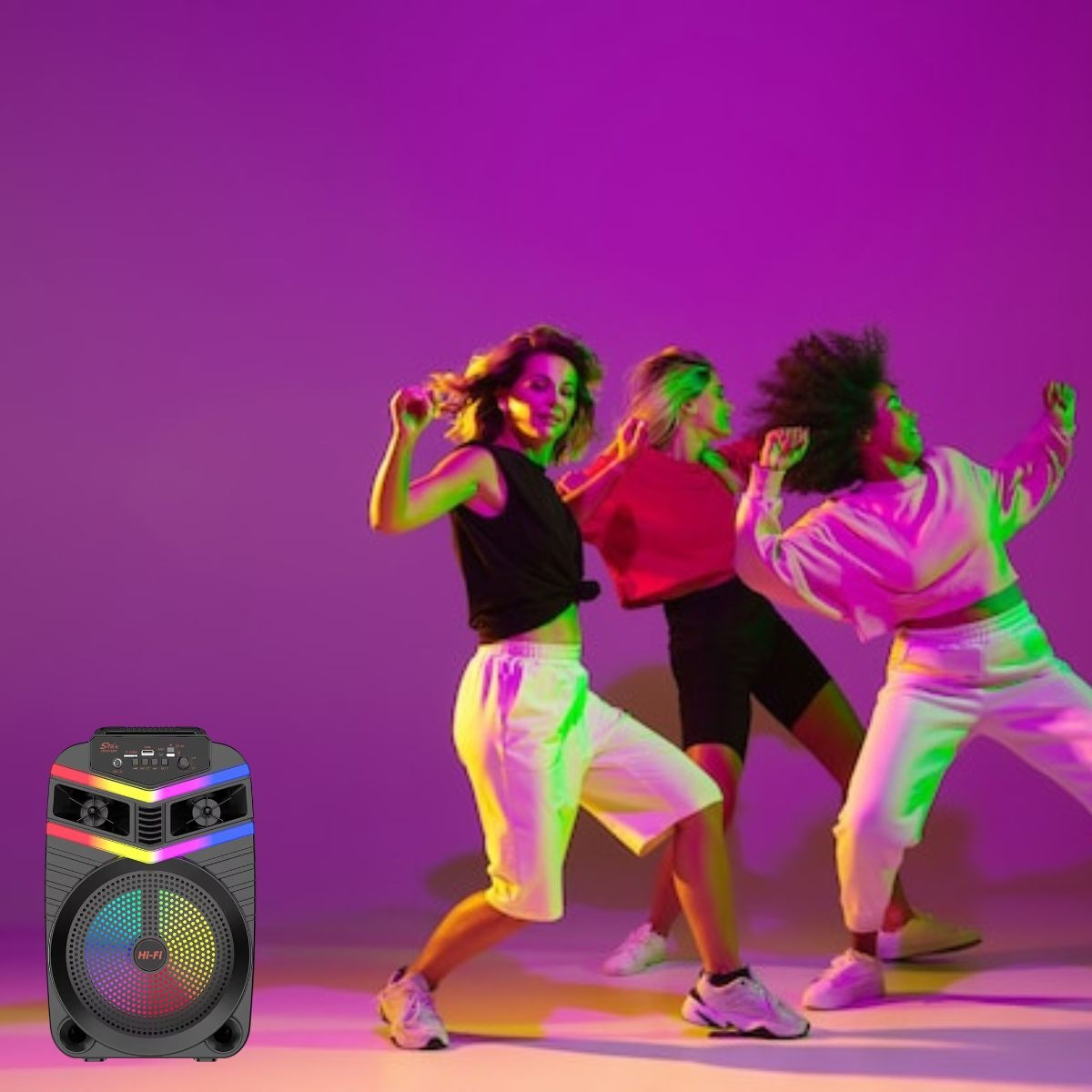 PARLANTE PORTATIL + MICROFONO LUCES LED FIESTA MUSICA LAU - 7